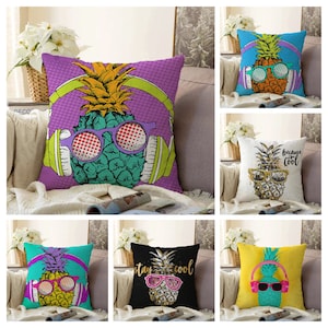 Pineapple Cushion Cover|Funny Colourful Tropical Pillow case|Fruit printed throw pillow cover|Modern living room decoration