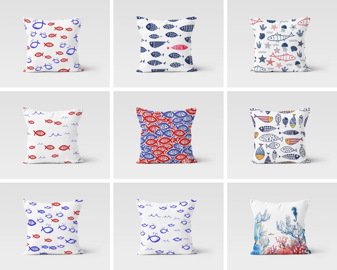 Red Blue Fish Pillow Case/beach Fish Pillow Cover/yacht Supplement