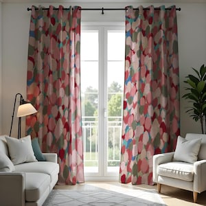 Abstract Painted Dots Curtains, Textured Brushstroke Pattern Drapes, Modern Window Treatment, Custom Length Panel Curtains