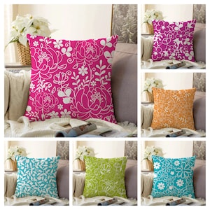 Capa de almofada floral colorida, capa de almofada com flores vibrantes, capa de almofada decorativa de verão, capa de almofada decorativa colorida e vibrante, presente para ela