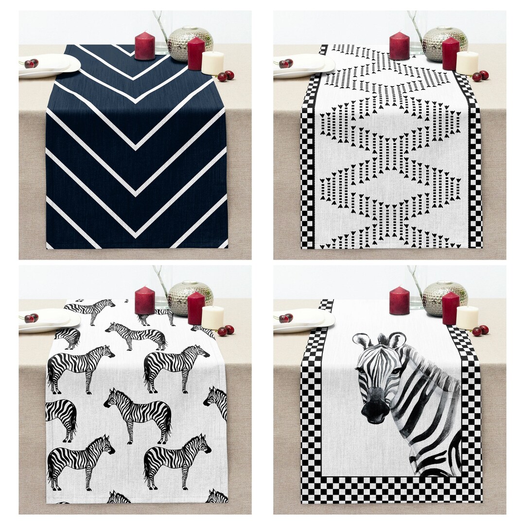 Zebra Table Runner, Black and White Table Cloth, Chevron Modern Dining Room Table Top, Animal