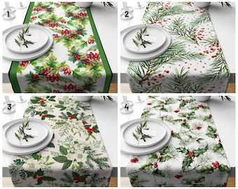 Runner da Tavola Natale, Tovaglia Pino in Lino, Natalizia Decorazione per Tavolo da Pranzo Rosso Natale Runner, Cene di Famiglia 40*180cm, Rosso