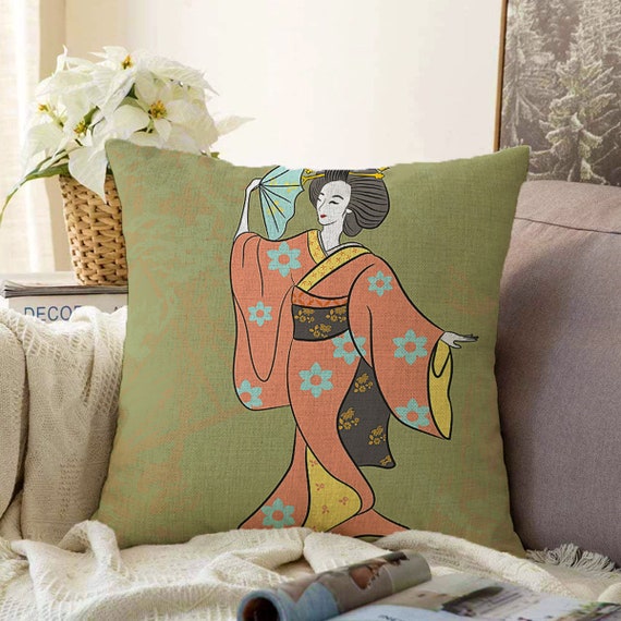 Funda de cojin de chica japonesa decoracion del hogar de la senora del Lejano Oriente fundas de almohada de Kimono autenticas decoracion tradicional del hogar de Geisha regalo de inauguracion de la ca...