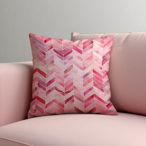 Pink Chevron Cushion Cover, Watercolor Zigzag Throw Pillow Cover, Modern Chic Living Room & Bedroom Decoration, Custom Made Cushion Covers