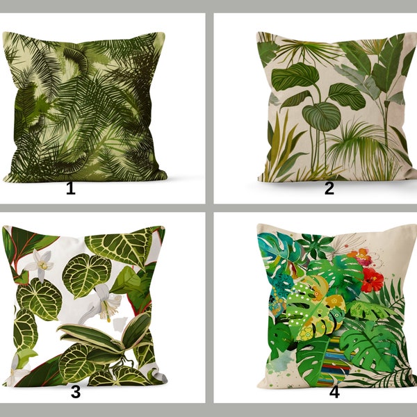 Tropical Green Palm Leaves Cushion Cover, Botanical Pillow Case for Home Decor, Refreshing Living Space Accent