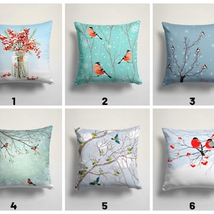 Floral Christmas Pillow Cover/Christmas Cushion Cover/Winter Tree Birds Cushion Case/Christmas Gift/Farmhouse Decor/Housewarming Gift