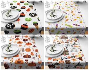 Camino de mesa divertido con murciélagos y fantasmas, con estampado de dulces de Halloween, decoración de calabazas, ideal para Halloween, el mejor regalo.