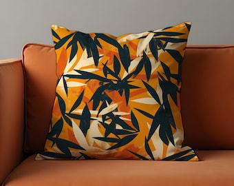 Senf botanischer Kissenbezug, Tropischer Blatt-Kissenbezug, weicher dekorativer Dekokissenbezug, modernes Sofa-Wohnzimmerdekor