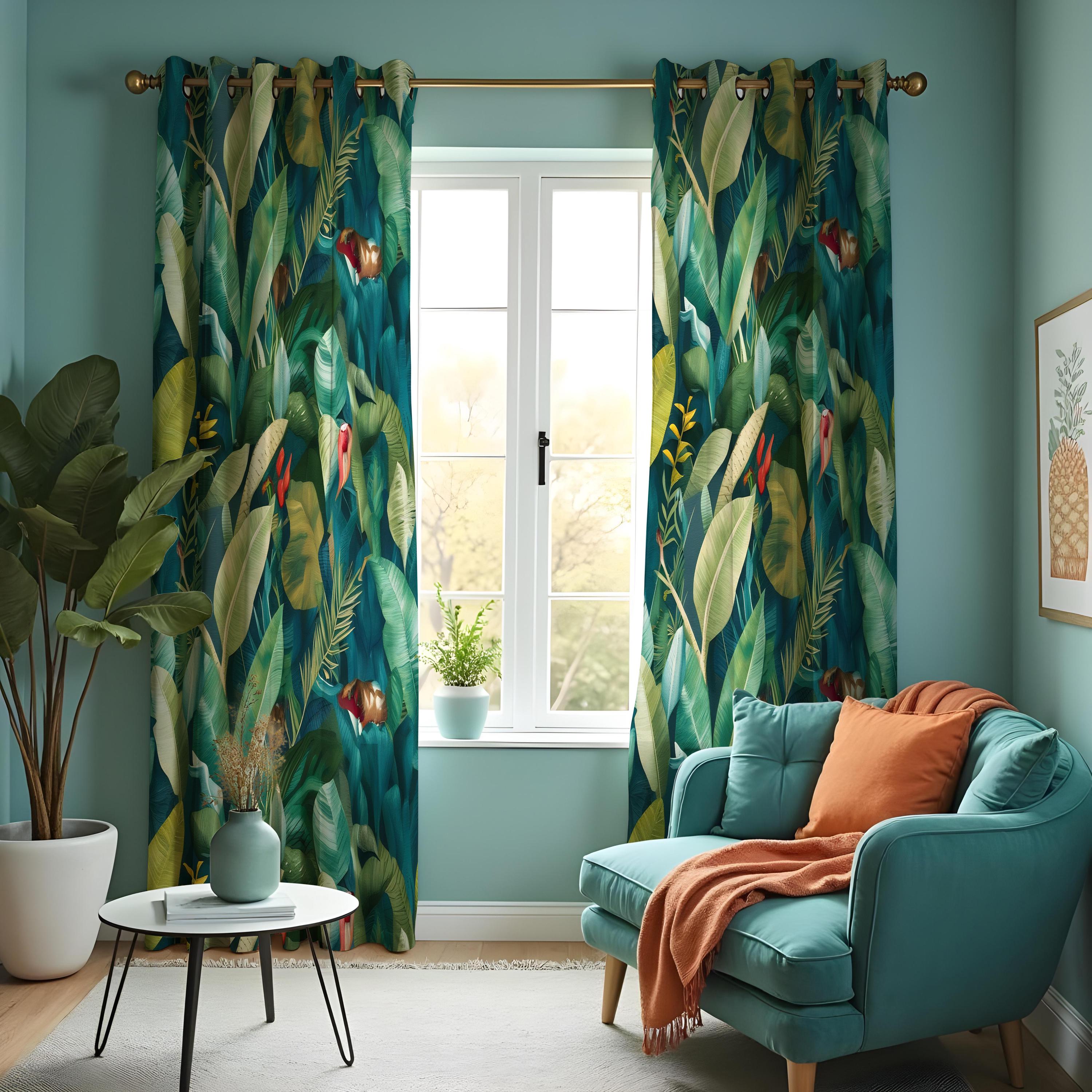 Cortinas Opacas De Hojas Verdes, Plantas Tropicales De Selva, Hojas, Ipresión Artística Para