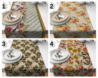 Caminho de mesa de outono com abóboras, decoração de mesa com folhas de outono, decoração de árvore de outono, toalha de mesa verde para o Dia de Ação de Graças, decoração sazonal para sala de jantar