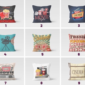 Cinema Movie Night Cushion Cover, Movie Pillow Case, Cinema Room Decor, Popcorn Living Room Decoration, Home Theatre Throw Pillow Top