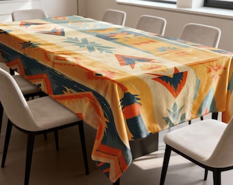 Geometric Abstract Tablecloth, Boho Art Dining Table Cover, Colorful Printed Table Linen for Kitchen Home Decor