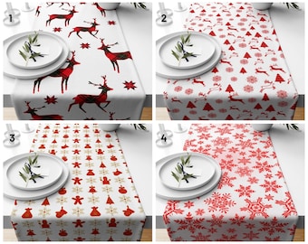 Mantel navideño con ciervos, regalo de Navidad, camino de mesa con decoración de copos de nieve, mantel navideño, mantelería de invierno, textiles de cocina
