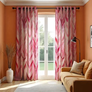 Pink Chevron Curtains, Watercolor Herringbone Drapes, Soft Blush Design Window Treatment, Modern Living Room & Bedroom Decor