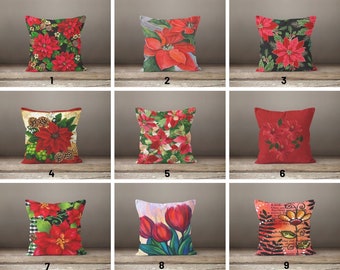 Rode, zwarte kussenhoes/bloemenkussen woonkamer kussensloop/rode bloemen kussensloop/housewarmingcadeau/bloemenhuis, terrasdecoratie