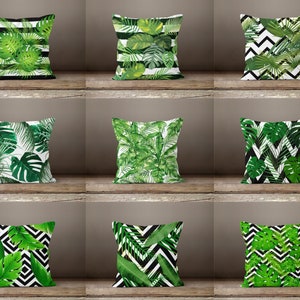 Groene palmbladeren kussenhoes|Palmblad kussensloop|Decoratieve kussensloop|Huisdecoratiekussenhoes|Cadeau voor haar kussen|Handgemaakt materiaal