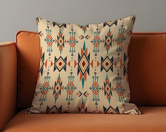 Zuidwestelijke tribale kussenhoes, Azteekse geometrische print kussensloop, boho kussensloop, rustiek of woestijn geïnspireerd decor