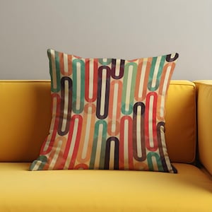 Retro Striped Cushion Cover, Colorful 70s Oval Line Pattern Pillow Case, Mid-Century or Funky Home Decor, Eclectic Home Decor