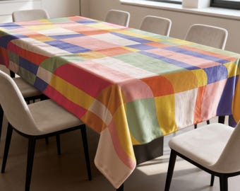 Nappe à carreaux multicolores, housse de table à manger en patchwork moderne, linge de table de cuisine rectangulaire