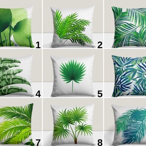 Kussenhoes groene palmbladeren, kussensloop monstera, weelderige tropische bloemen woonaccent