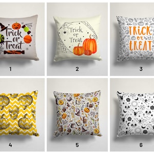 Funda de almohada de truco o trato/Funda de cojín de calabaza naranja tallada/Funda de almohada de Feliz Halloween/Funda de cojín de araña con sombrero de bruja