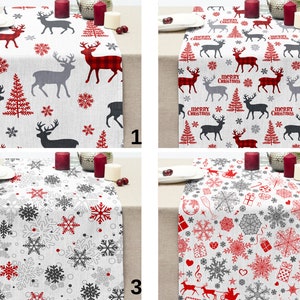 Christmas Table Runner, Xmas Deer Decoration Winter Theme Table Cloth, Snowflake Festive Table Cloth for Joyful, Xmas Present