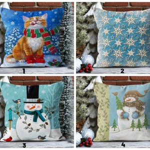Bonita funda de cojín con diseño de muñeco de nieve, árbol de Navidad y copos de nieve, ideal como regalo para la familia, regalo de Navidad o para sofá.