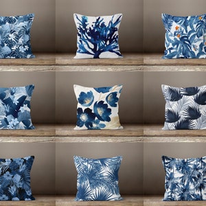 Blue flowers Cushion Cover|Navy Blue throw pillow case|Decorative printed pillow cover|Home Decor Cushion Case|Gift cushion for her