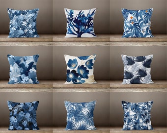 Blue flowers Cushion Cover|Navy Blue throw pillow case|Decorative printed pillow cover|Home Decor Cushion Case|Gift cushion for her