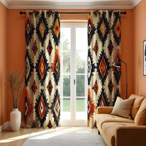 Southwestern Tribal Curtains, Aztec Geometric Drapes, Rustic Boho Window Panels, Desert Style Living Room Curtain Home Decor