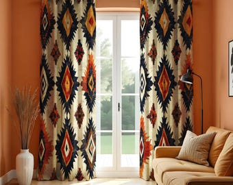 Southwestern Tribal Curtains, Aztec Geometric Drapes, Rustic Boho Window Panels, Desert Style Living Room Curtain Home Decor