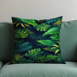 Tropical Palm Leaf Cushion Cover, Bold Green Monstera & Jungle Leaves Throw Pillow Case, Botanical Decor Accent, Any Size Cushion Cover
