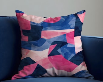 Abstract Geometric Cushion Cover, Pink Blue Modern Pillowcase, Decorative Sofa Throw Pillow Cover, Contemporary Home Decor