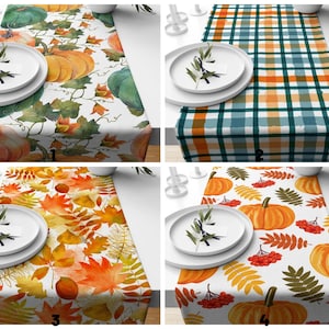 Pompoen tafelloper/Halloweentafelblad/Boerderijstijl tafelblad/Housewarming pompoen en bladeren tafelloper/cadeau voor haar
