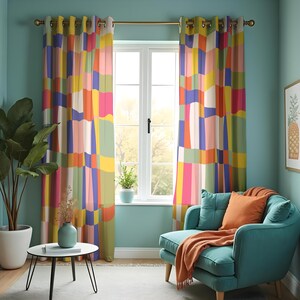 Colorful Checkered Curtains, Bold Modern Window Drapes, Rainbow Custom Size Panels, Playful Geometric Decor for Living Room or Kids Room