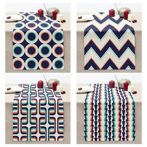 Retro Geometric Table Runner, Modern Kitchen Decoration, Chevron Pattern Table Top, Farmhouse Dining Room Decor, Abstract Kitchen Textiles