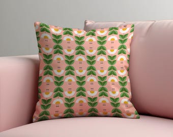 Funda de cojín floral retro, funda de almohada con hojas verdes y flores amarillas, funda de cojín moderna de mediados de siglo, decoración divertida