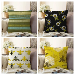 Funda de almohada con diseño de abeja, funda de cojín con diseño de miel, decoración para sala de estar en color mostaza y negro, decoración adorable para dormitorio con diseño de abeja, cojín decorativo con diseño de abeja, cojín con diseño de animal.