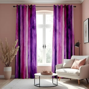 Watercolor Stripe Curtain, Purple & Lavender Gradient Design Drape, Soft Ombre Window Treatment, Custom Size Available, Made to Order