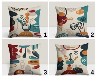 Funda de cojín con dibujo minimalista, funda de almohada abstracta bohemia, decoración moderna de mediados de siglo, decoración geométrica para dormitorio y sala de estar.
