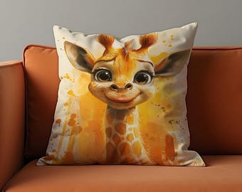 Federa per cuscino a forma di giraffa, federa per cuscino con motivo a animale, decorazione per cameretta safari, decorazione per cameretta in stile acquerello.
