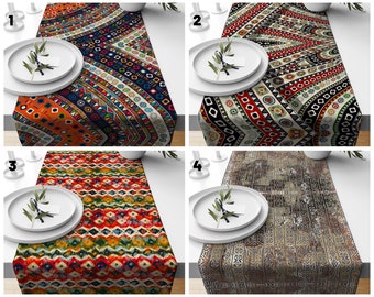 Southwestern Kilim Table Runner, Turkish Rug Pattern Table Decor, Aztec Kitchen Table Cloth, Authentic Farmhouse Dining Room Decoration