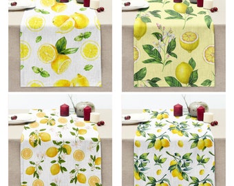 Lemon Table Runner, Summer Table Decoration, Fruit Kitchen Table Decor, Floral Lemon Table Cloth, Citrus Table Top, Housewarming Gift