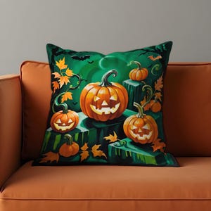 Halloween Kissenbezug, Halloween-Kissenbezug, lustiger Kürbis-Kissenbezug in Grün-Orange-Dekor für Couch, Sofa oder Eingangsbank