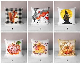 Fall Trend  Pillow Case/Carved Pumpkin Pillow Cover/Fall Trend Haunted House Cushion Cover/Pumpkin PillowSham/Halloween Decor/Halloween Gift
