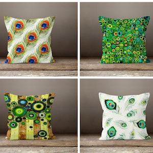 Green Peacock Feather Cushion Cover|Animal design pillow case|Decorative Cushion case|Tropical pillow cover|Gift for her|Handmade material