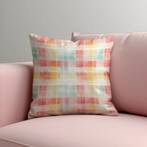 Pastel Plaid Throw Pillow Cover, Soft Watercolor Check Cushion Case for Couch or Bed, Cozy Spring or Summer Decor Accent for Any Room