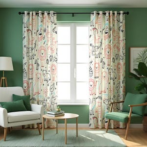 Cortinas de animales de safari para habitación infantil, con encabezado y tamaño personalizados, con un bonito estampado de jungla y zoológico, para sala de juegos o guardería.