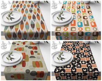 Chemin de table rétro | Décor de table du milieu du siècle | Nappe de table moderne | Dessus de table coloré géométrique | Cadeau pour son chemin de table | Matériel fait à la main