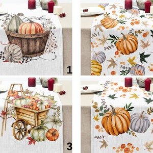 Herfsttafelloper, pompoen- en bloemtafelkleed, levendig oranje herfstpompoentafeldecor, perfect voor eetkamerstijl Halloween